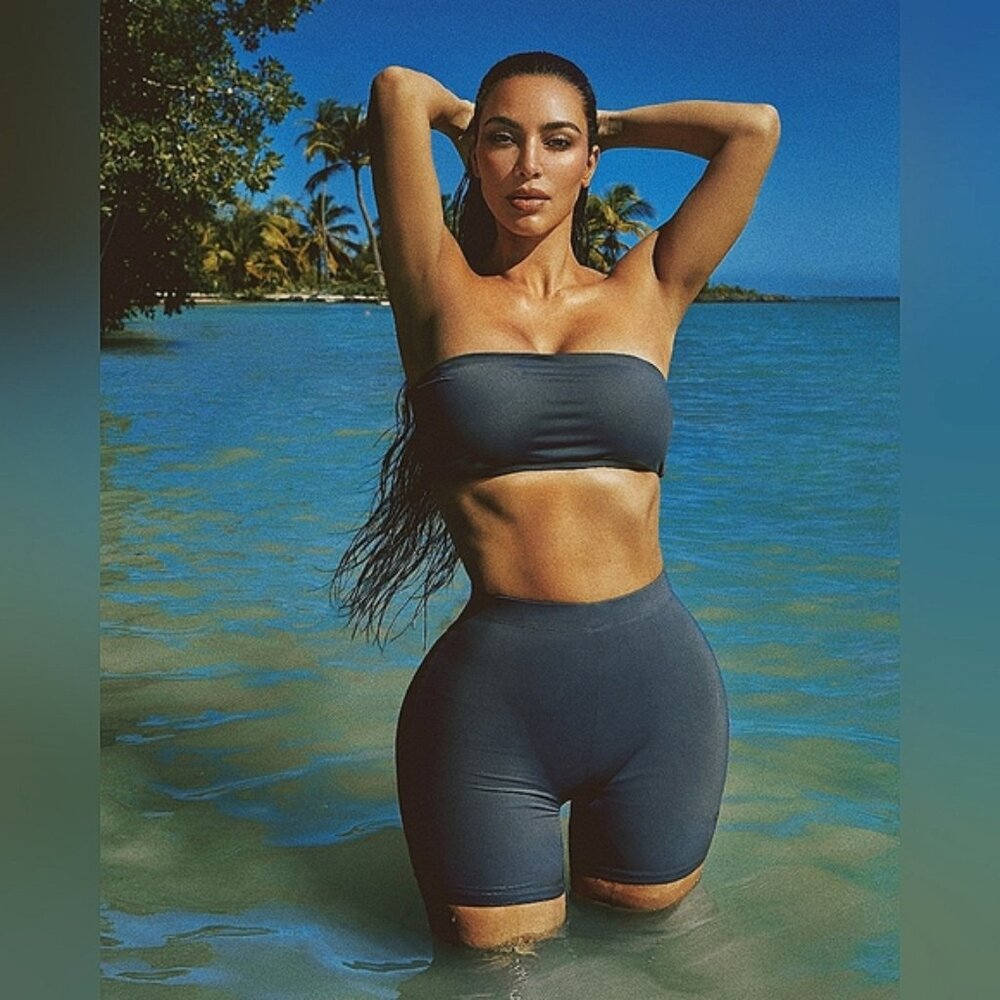 SKIMS Swim Bandeau Bikini Top in Gunmetal Gray XXS NWT